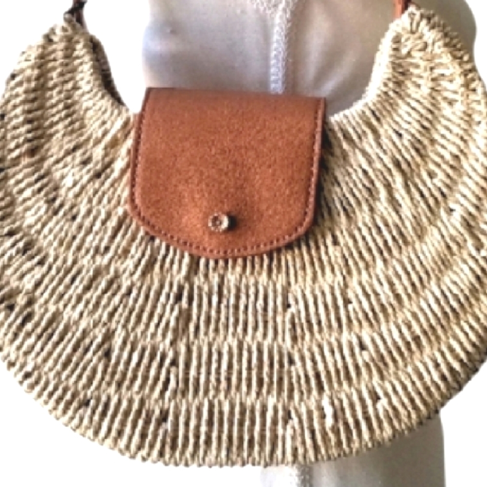 NWT LC Lauren Conrad Fun Summer Beachy Casual Straw Shoulder Bag Small/Med Sized - Picture 2 of 6